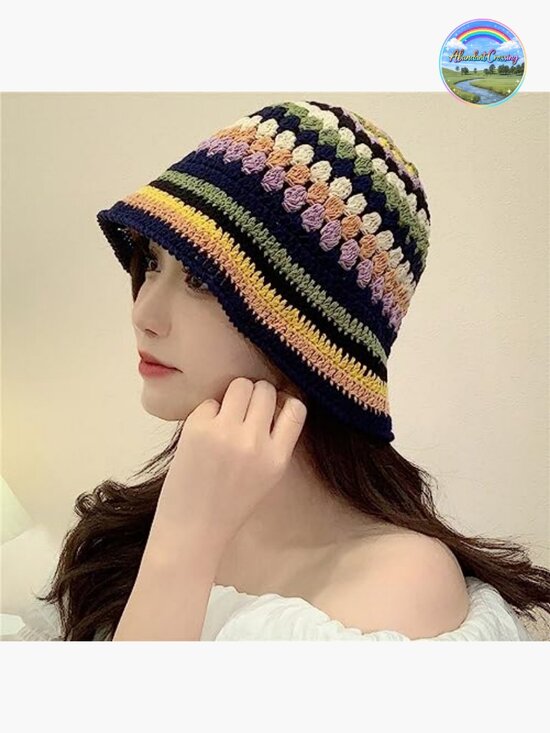 Handmade Crochet Bucket Hat - Knitted Floppy Fisherman Hat Floral Outdoor main image 7